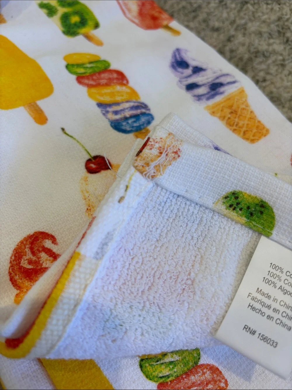 Ice Cream & Popsicle Kitchen Towels Set of 2 NWT Cotton 18x28” Cedarlane